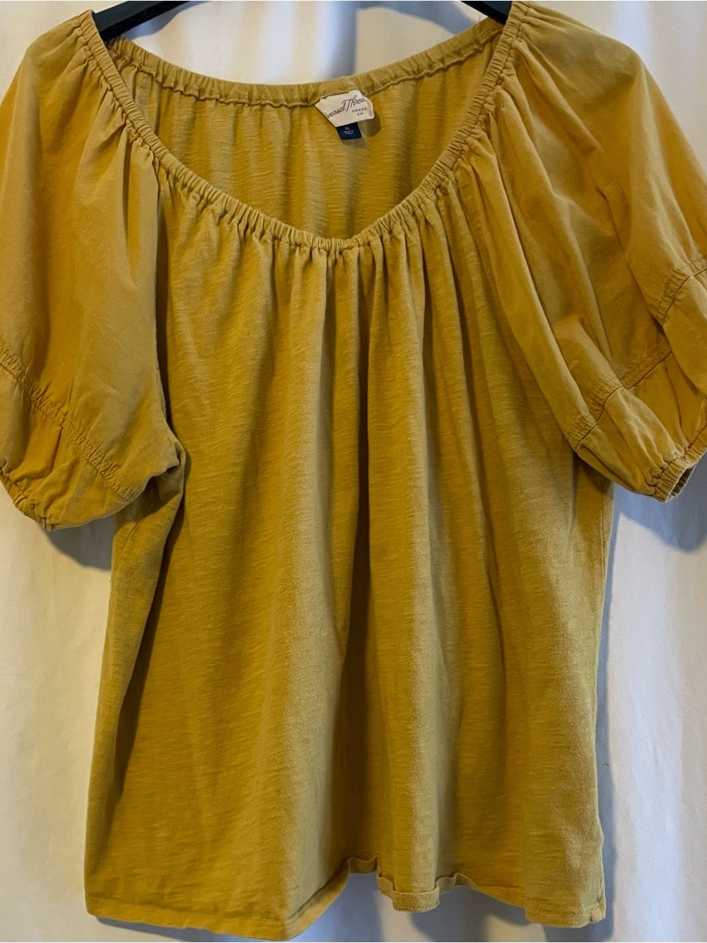 Mossimo Supply Co. Mustard Puff-Sleeve Peasant Top